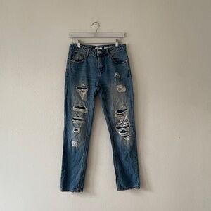 Stradivarius Jeans Reclaim Distress Girlfriend Fit Blue